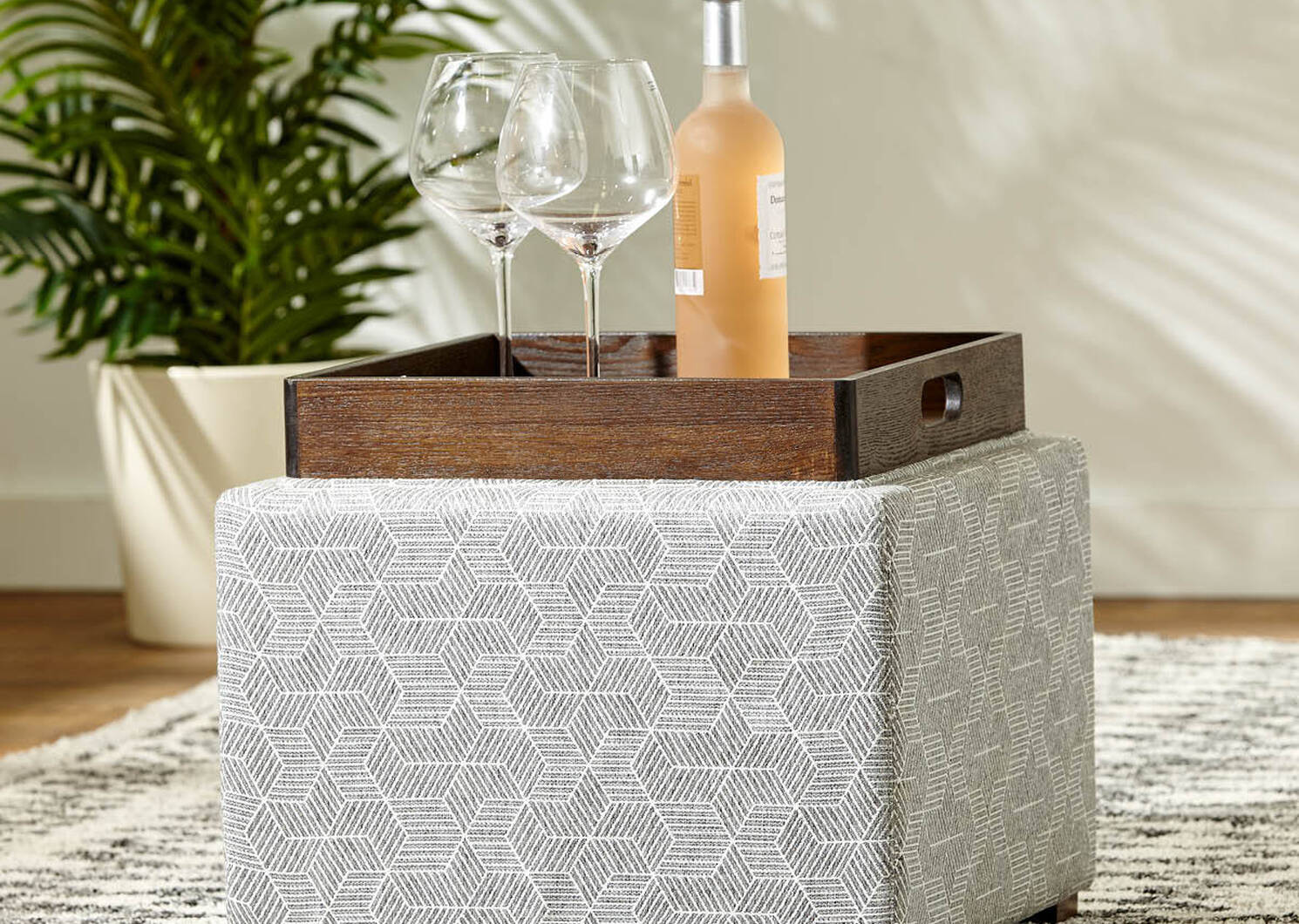 Fay Storage Ottoman -Hex Silver