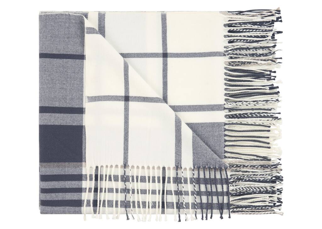 Watkins Plaid Throw Navy/Grey/Ivory