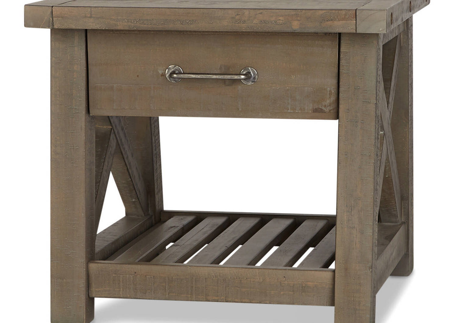Ironside 1 Drawer Side Table-Rustic Grey