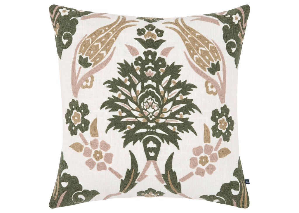 Coussin coton Manon 20x20 iv/rose/vert