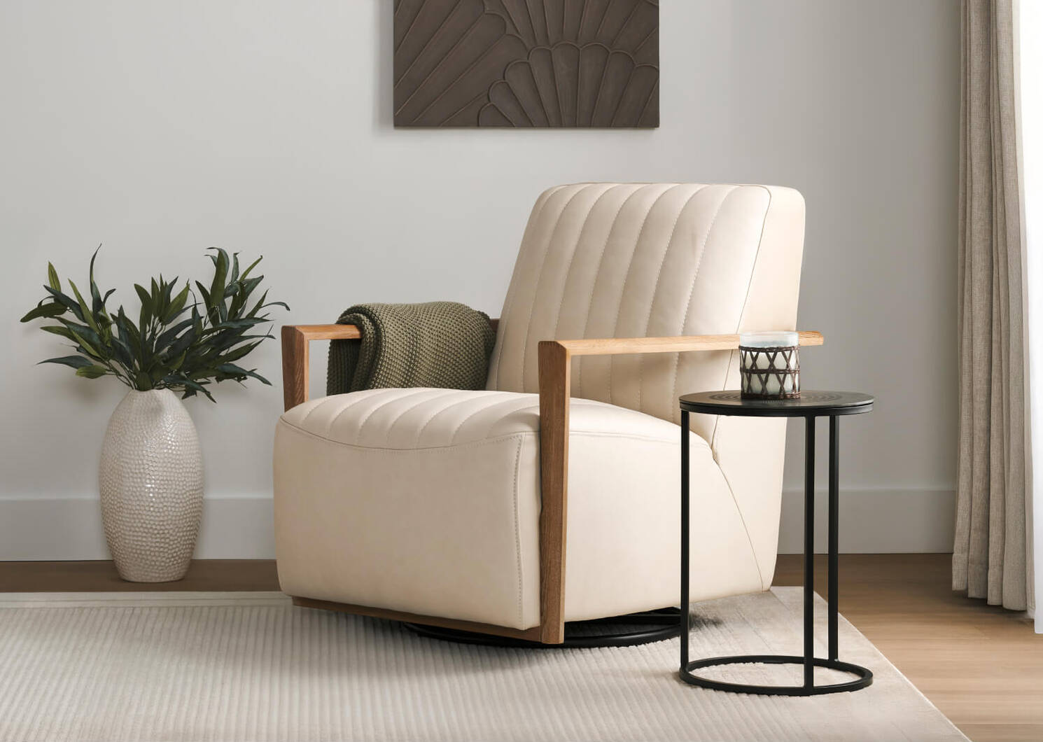 Simone Leather Swivel Chair -Ari Chalk