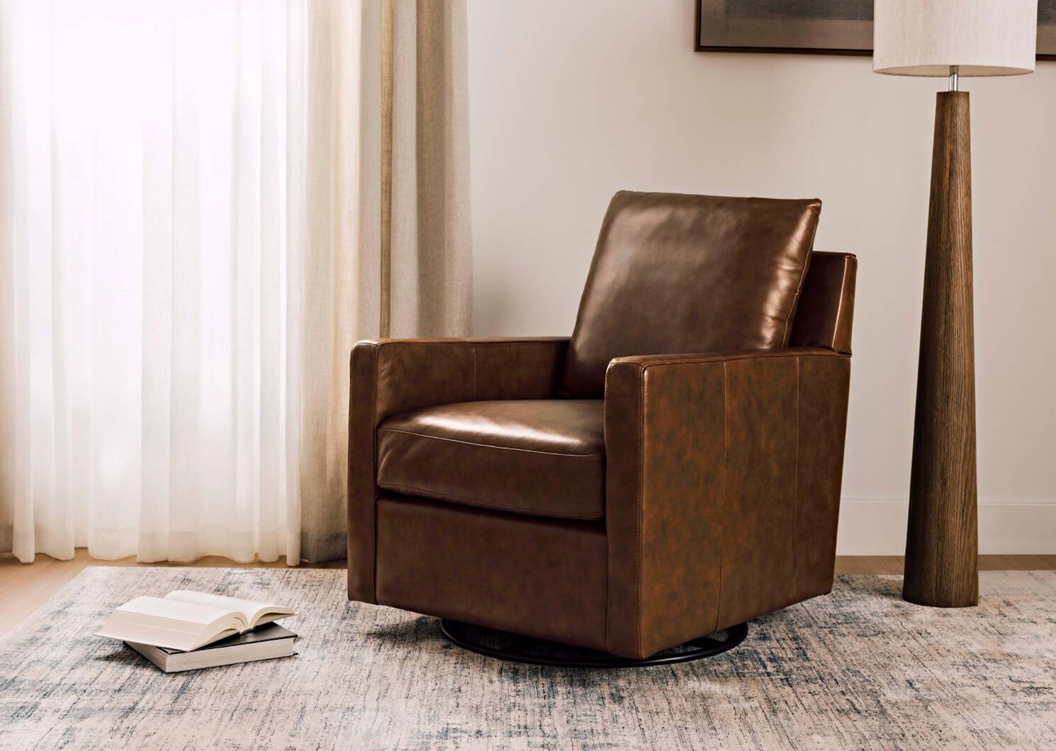 Sadie Leather Swivel Armchair -Arlo Rum