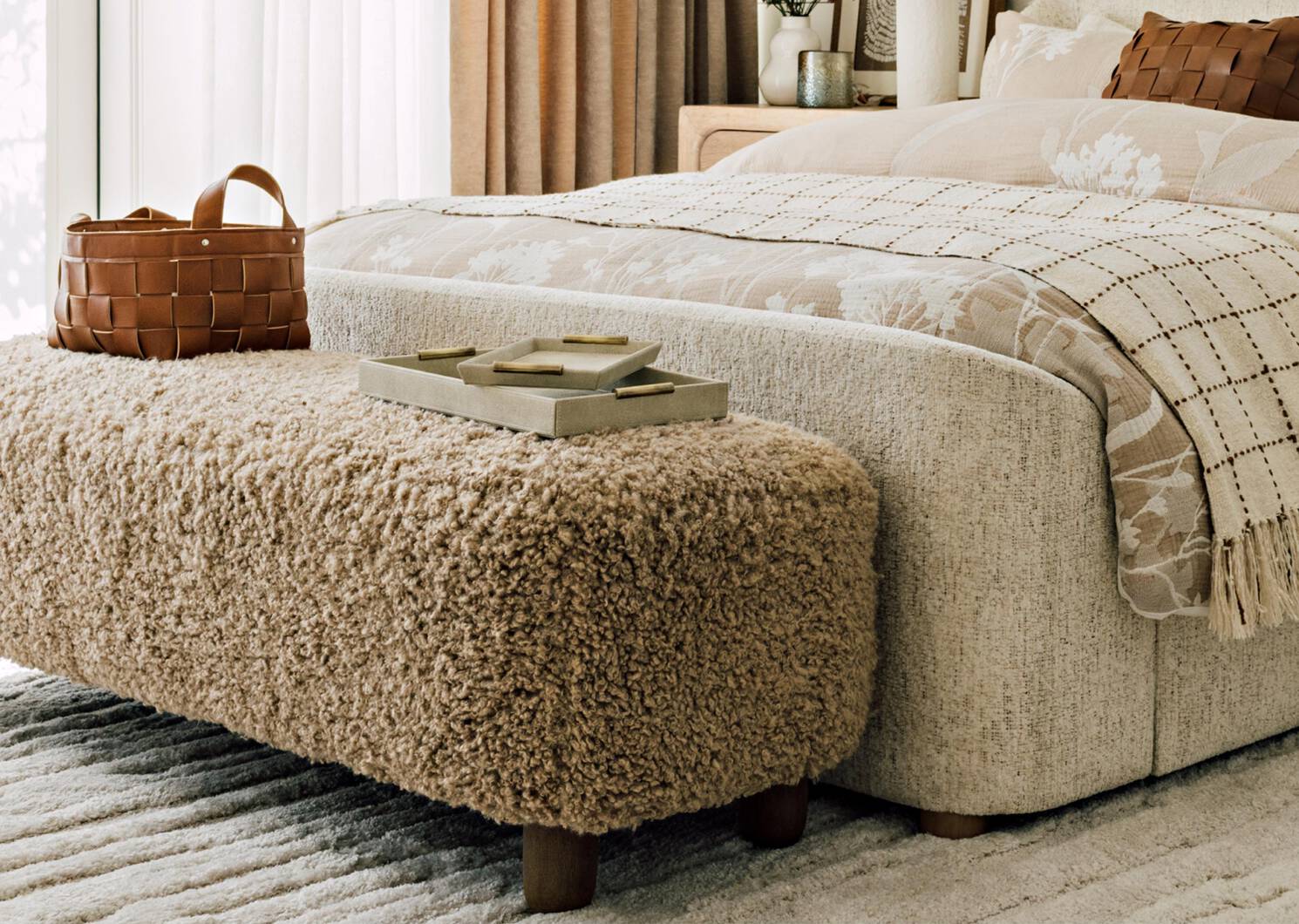 Burrell Faux Leather Tray Large Sand