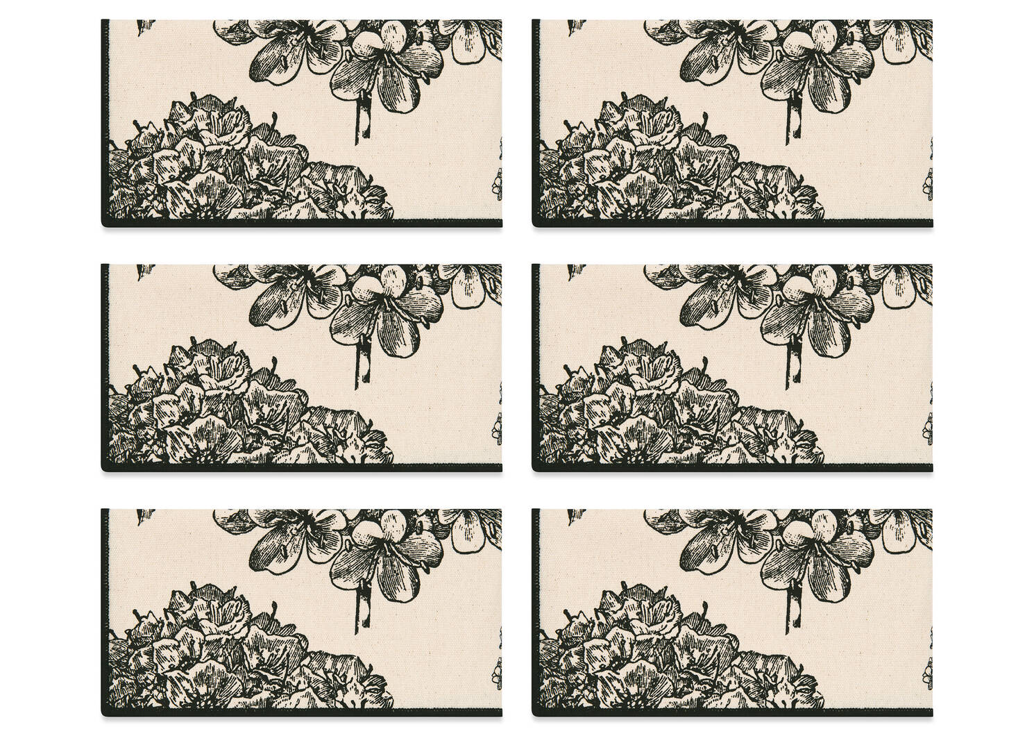 Hydrangea Napkin Set of 6 Natural/Black
