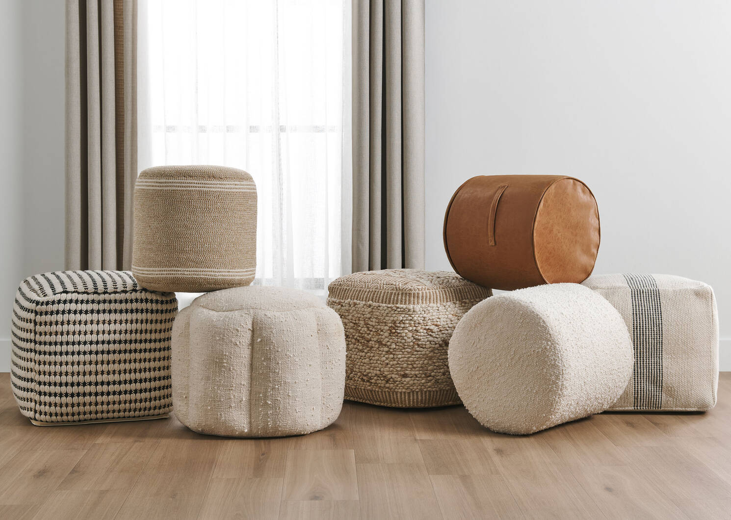 Mara Cotton Pouf Ivory