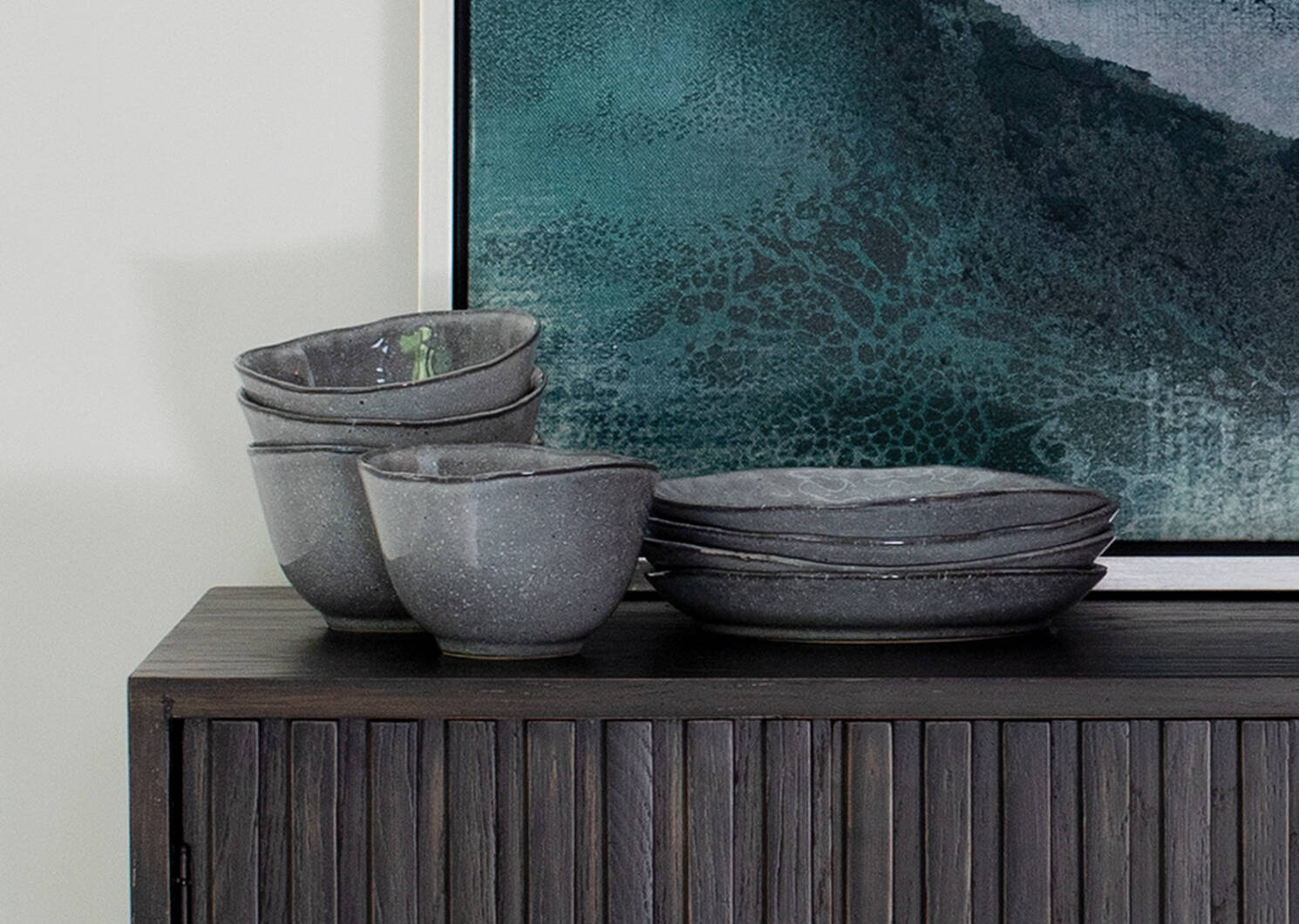 Crofton Glazed 16pc Dish Set Dark Grey