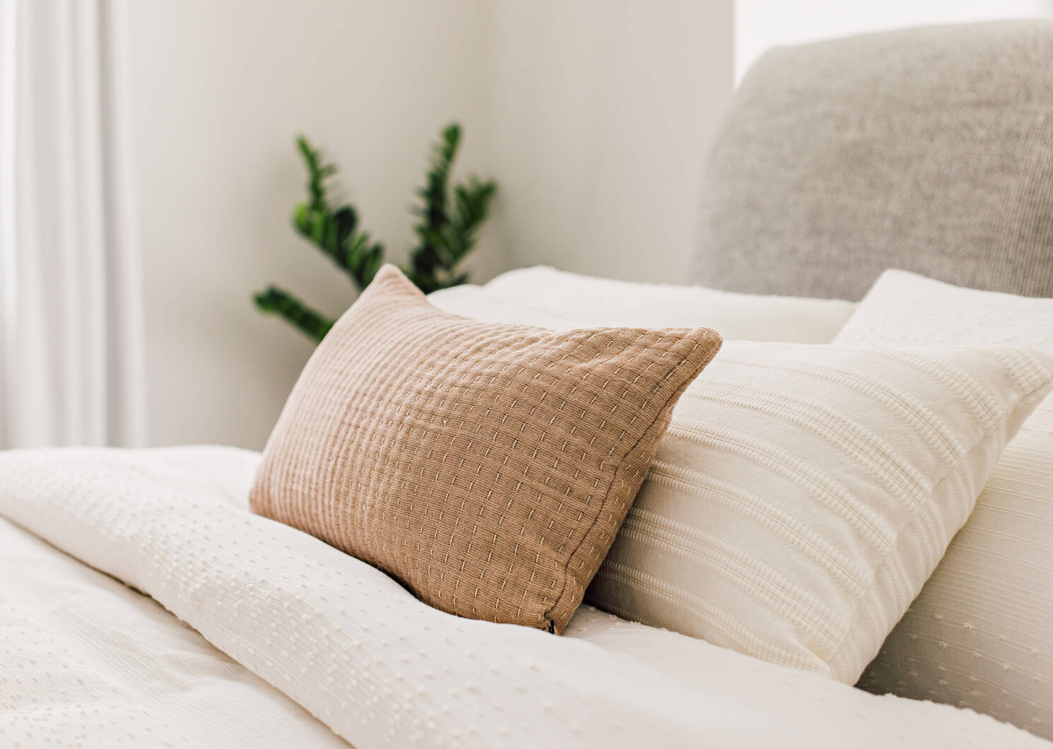 Aida Embroidered Pillow 14x36 Ivory