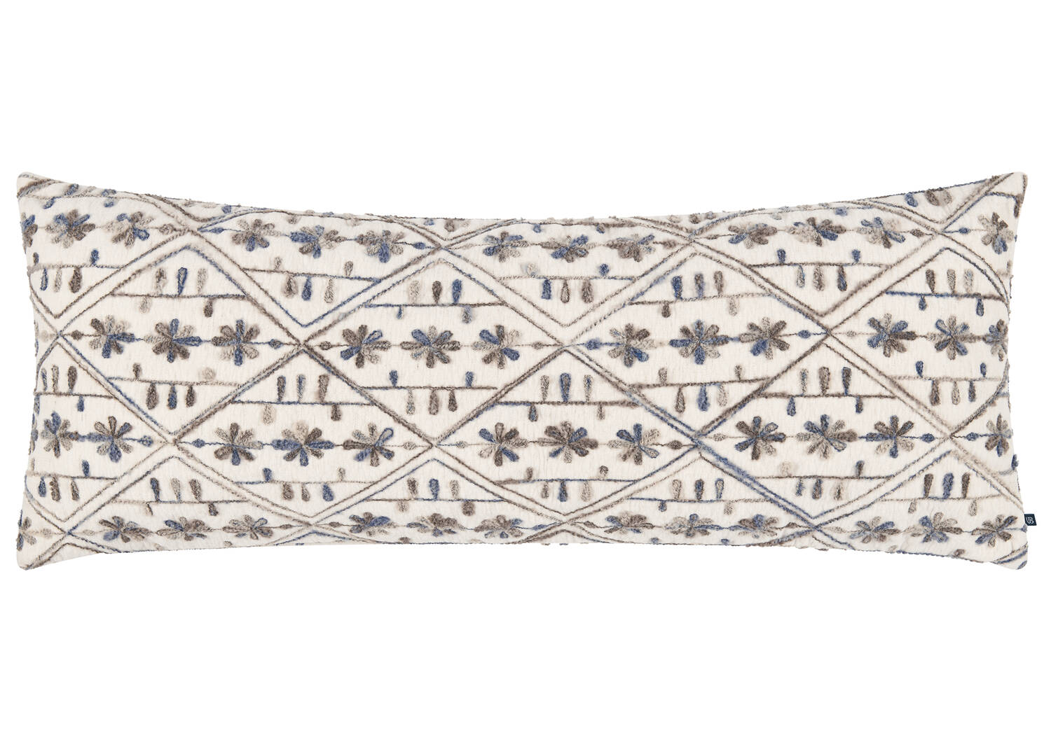 Coussin brod&eacute; Aliz 14x36 ivoire/multi