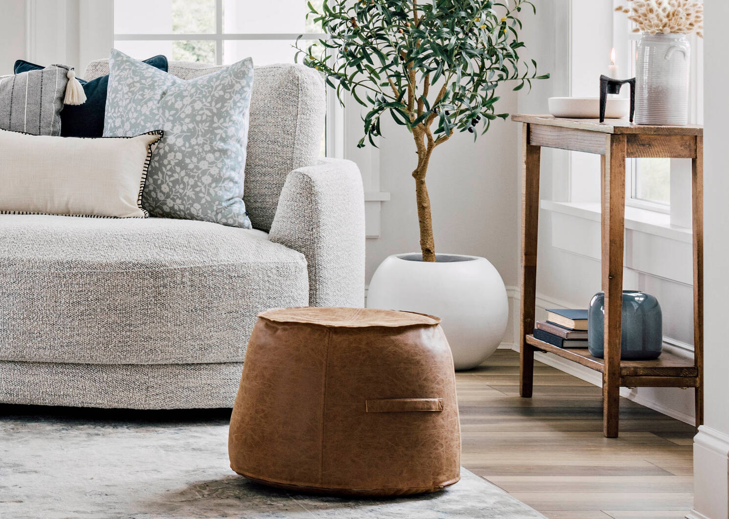 Magnus Faux Leather Pouf Tan