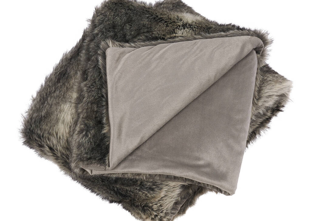 Jeté en fausse fourrure Fauna loup gris