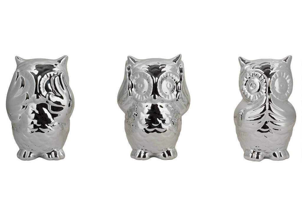 No Evil Owls Set Silver