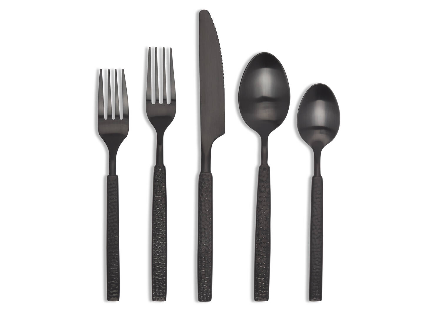 Hammered 5pc Cutlery Set Silver, Noir mat