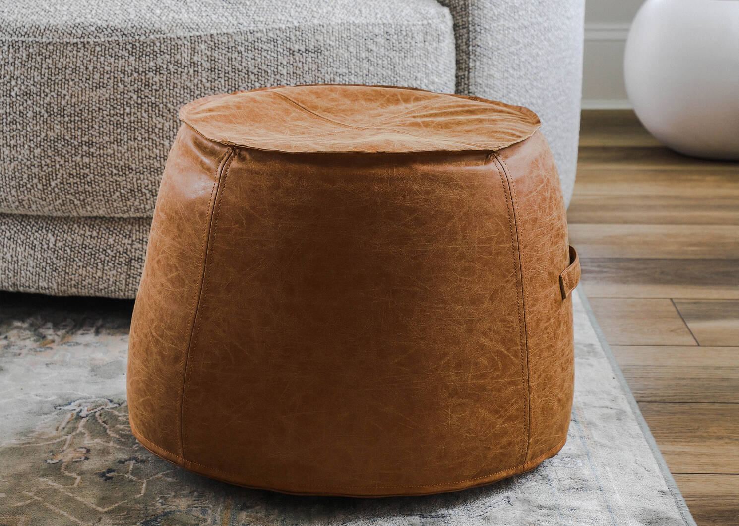 Magnus Faux Leather Pouf Tan