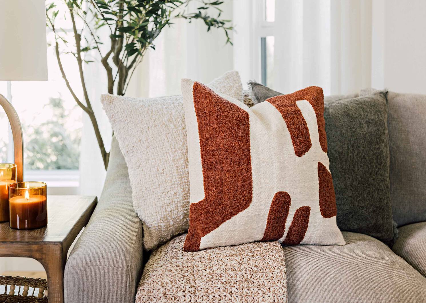 Coussin Haley 20x20 naturel/tamarin