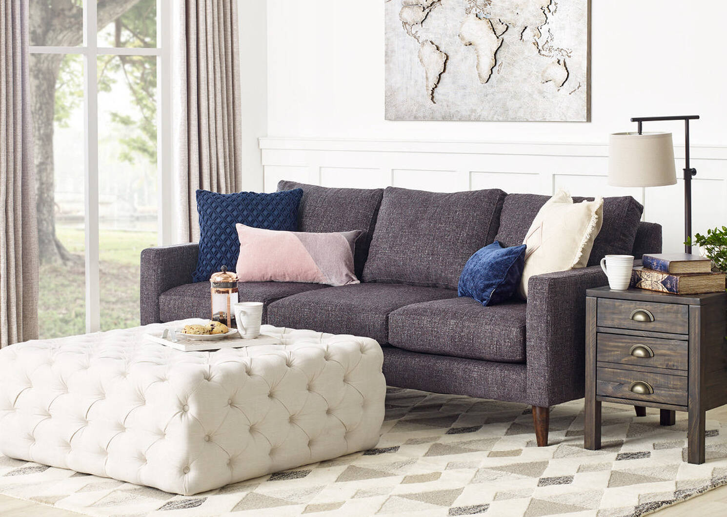 Watson Cocktail Ottoman Foley Ivory Urban Barn