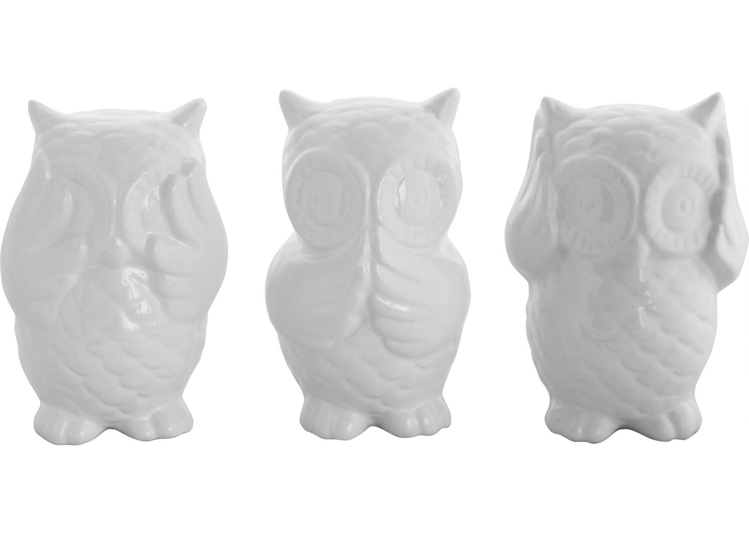 No Evil Owls S/3 White