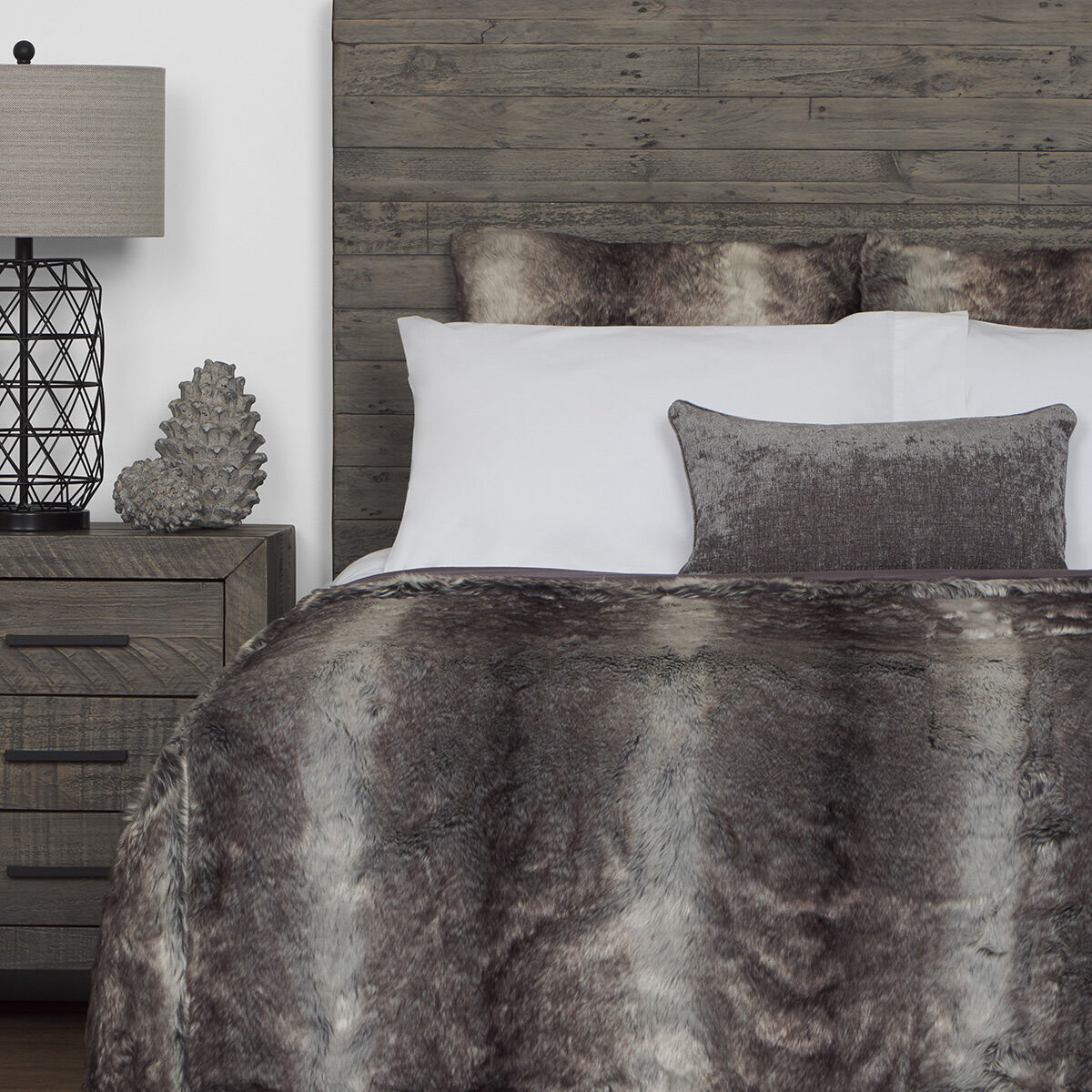Haven Faux Fur Bedspread Kg Grey Wolf Urban Barn