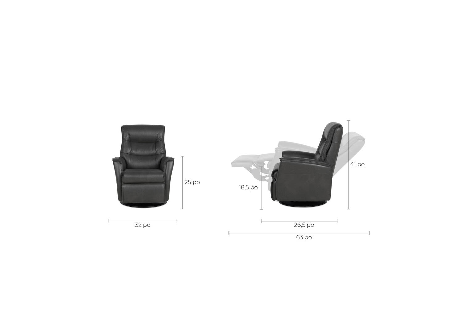 Fauteuil inc. cuir Paramount -Sol ard.