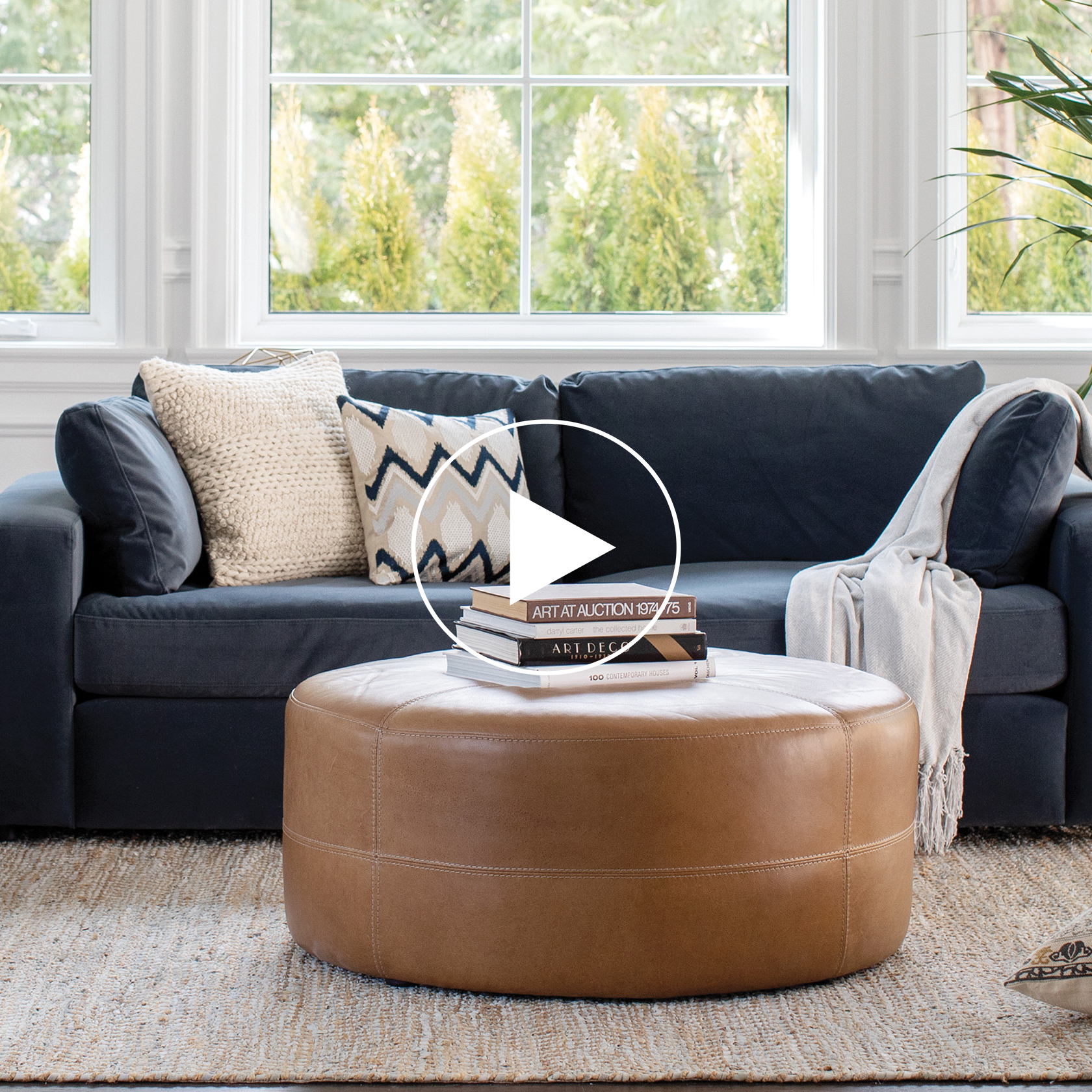 Archibald Leather Ottoman 36" -Adler Tan