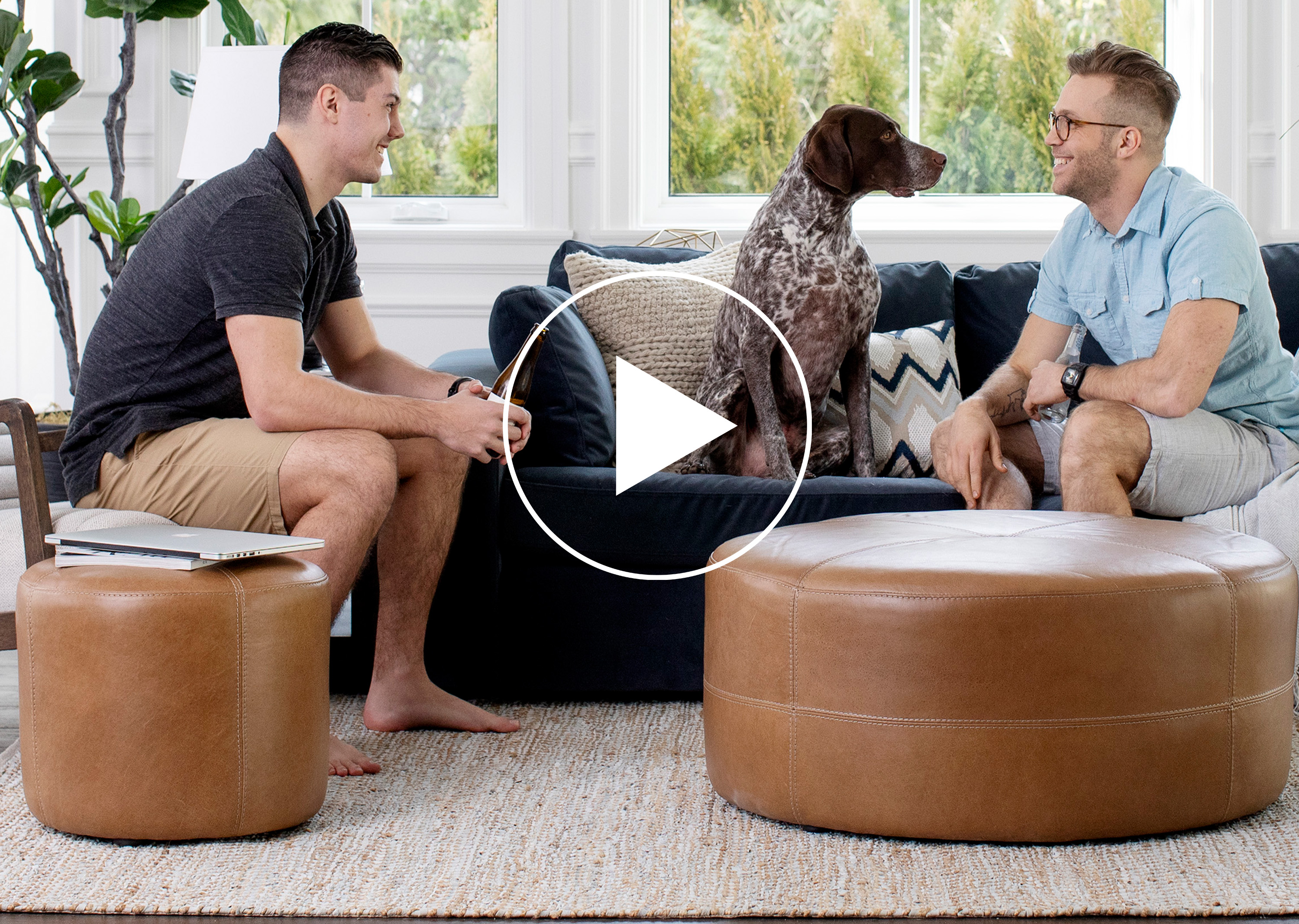 Archibald Leather Ottoman 18" -Adler Tan